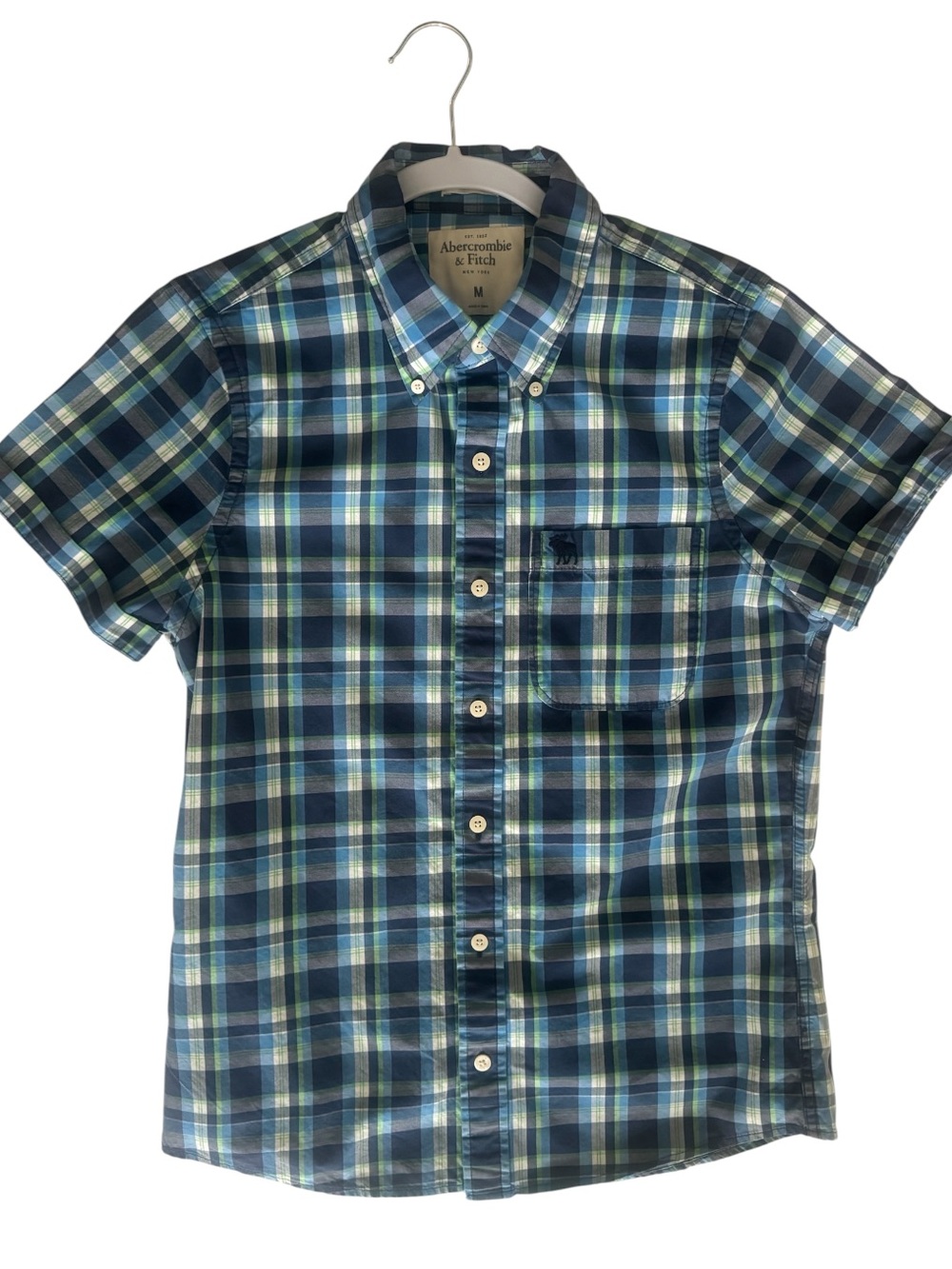 Vtg Abercrombie & Fitch Short Sleeve Button Down Plaid Muscle‎ Shirt Size M Y2K